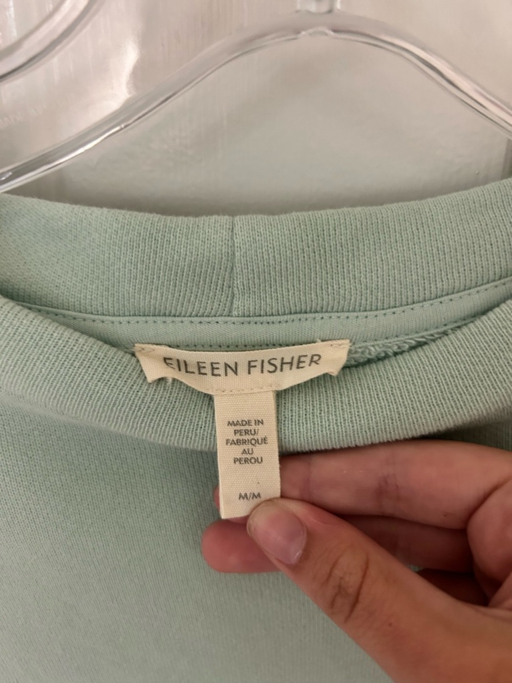 Eileen Fisher Organic Cotton French Terry Box Crew Top Light Green/Blue - Picture 5 of 6